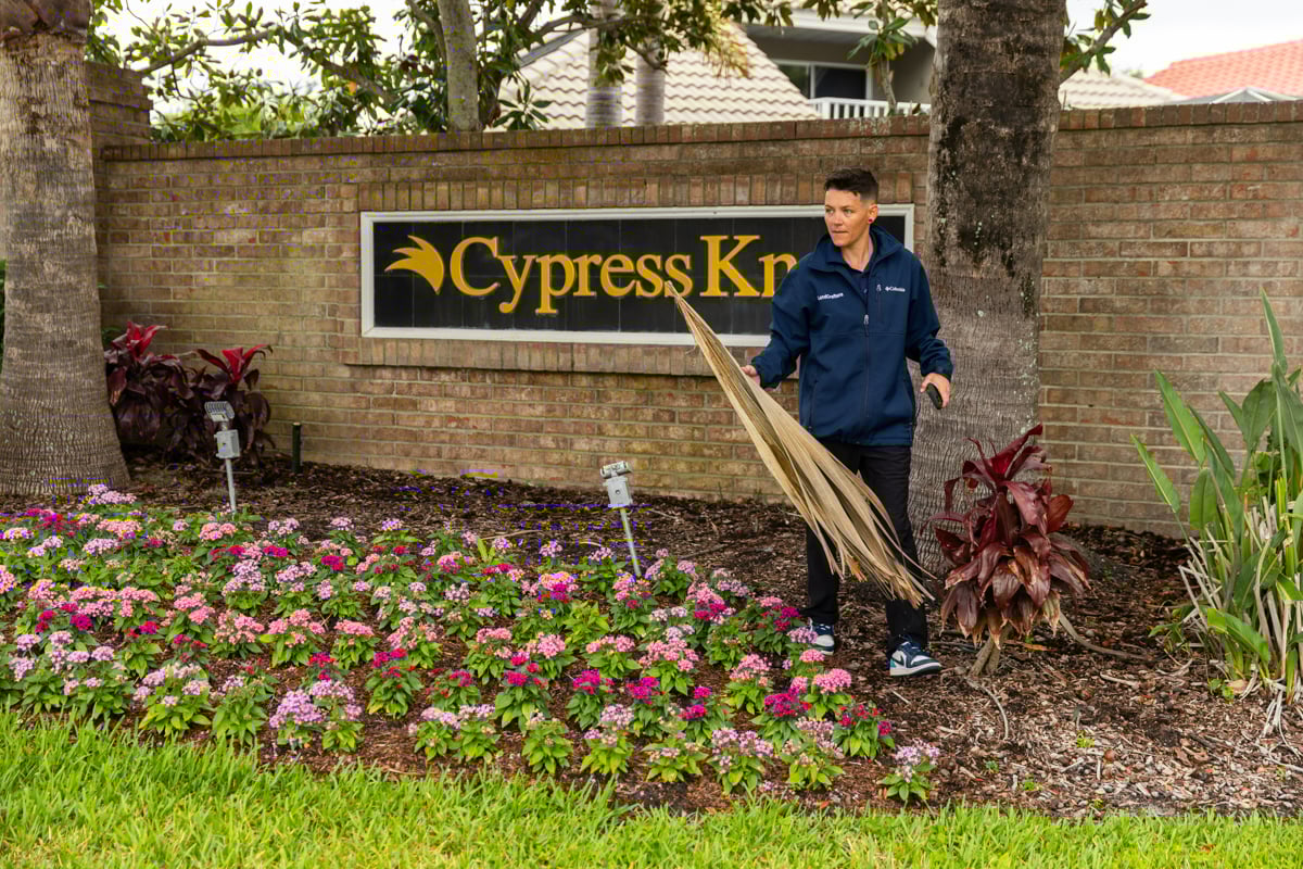 account manager commercial property site walk inspection flowers grass sidewalk 7