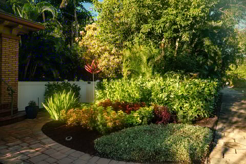 Residential landscape landscape beds along sidewalk