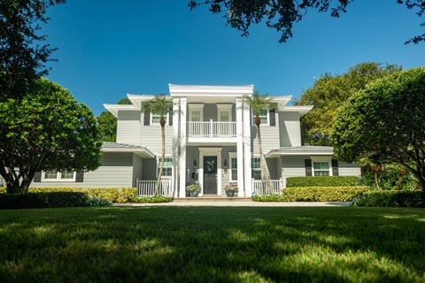 residential landscape front of house landscape beds green lawn