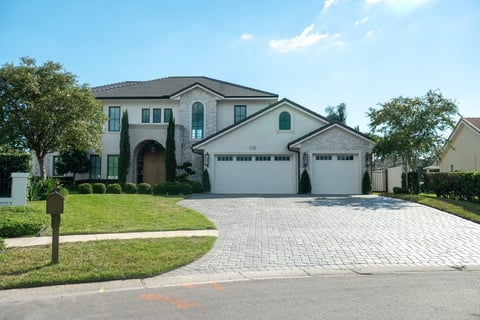 residential landscape green lawn beds