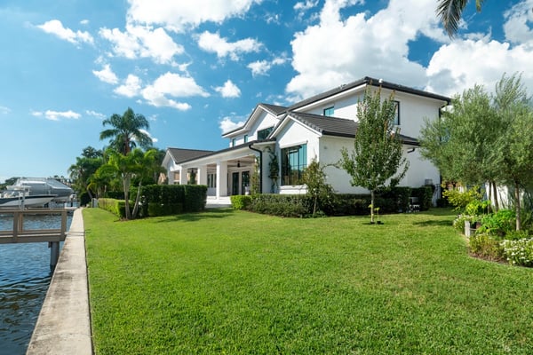 Well-maintained residential lawn and landscape beds at Tampa Bay home