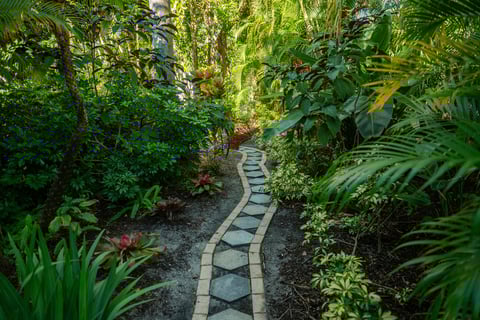 residential landscape landscape beds backyard paver walkway 1