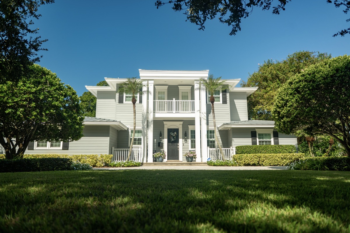 residential landscape front of house landscape beds green lawn